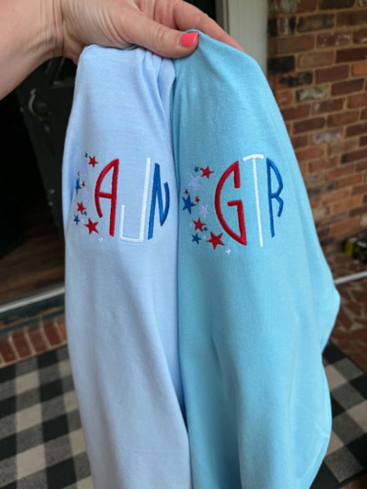 Red White & Blue Monogram Pocket Tees - WS