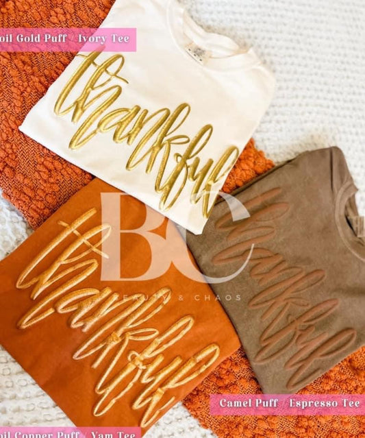 Thankful Metallic Puff Sweatshirts